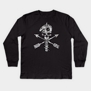 Distressed Military Beret Skull Kids Long Sleeve T-Shirt